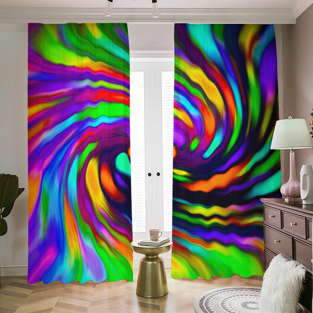 Colorful Spiral Trippy Print Blackout Pencil Pleat Curtains