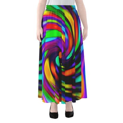 Colorful Spiral Trippy Print Chiffon Maxi Skirt