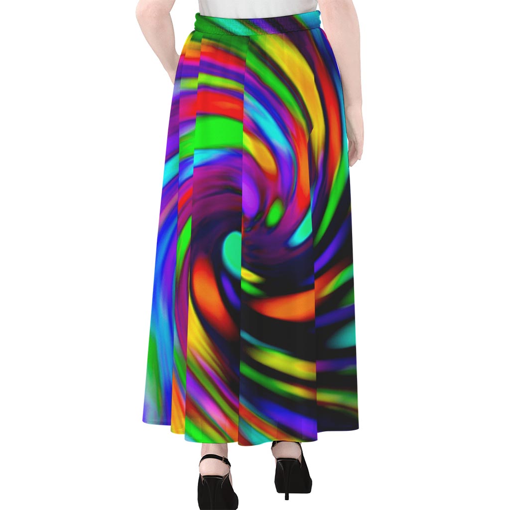 Colorful Spiral Trippy Print Chiffon Maxi Skirt