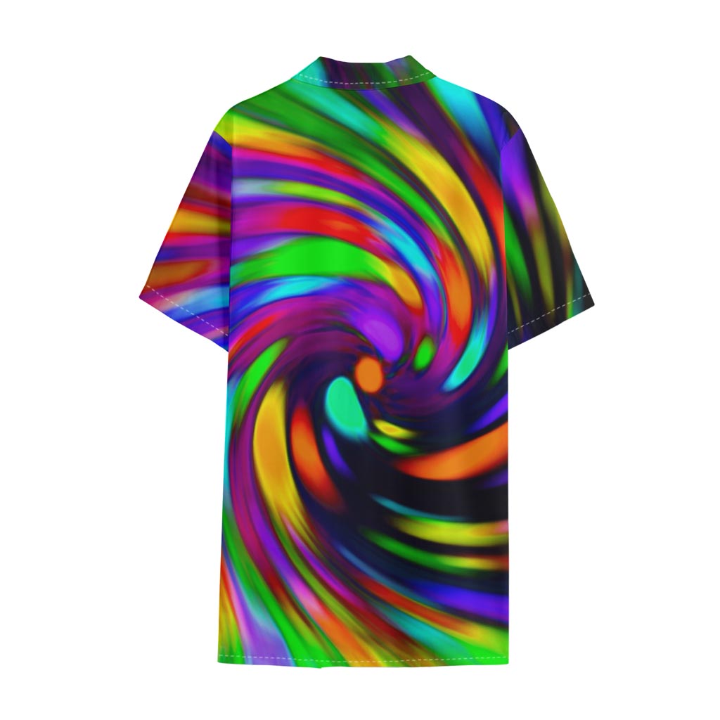 Colorful Spiral Trippy Print Cotton Hawaiian Shirt