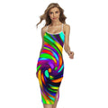 Colorful Spiral Trippy Print Cross Back Cami Dress
