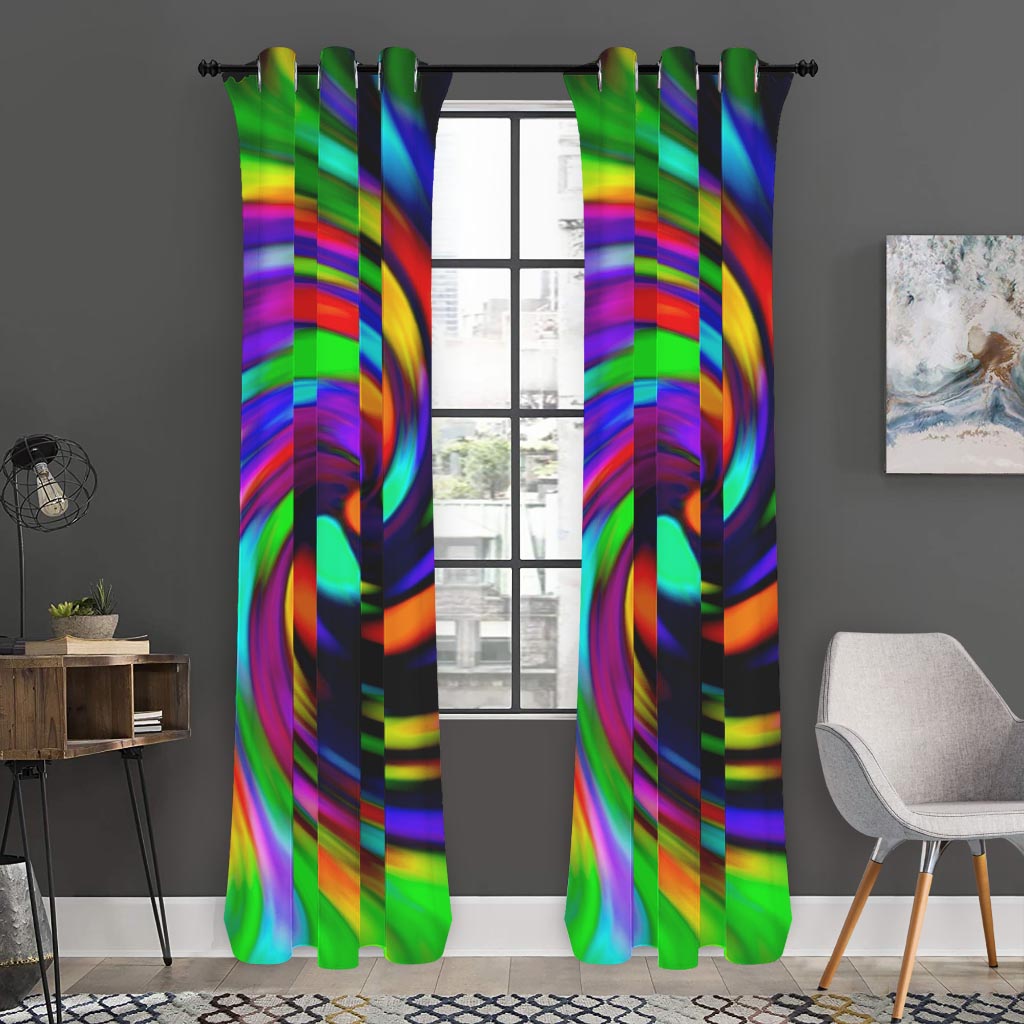 Colorful Spiral Trippy Print Curtain