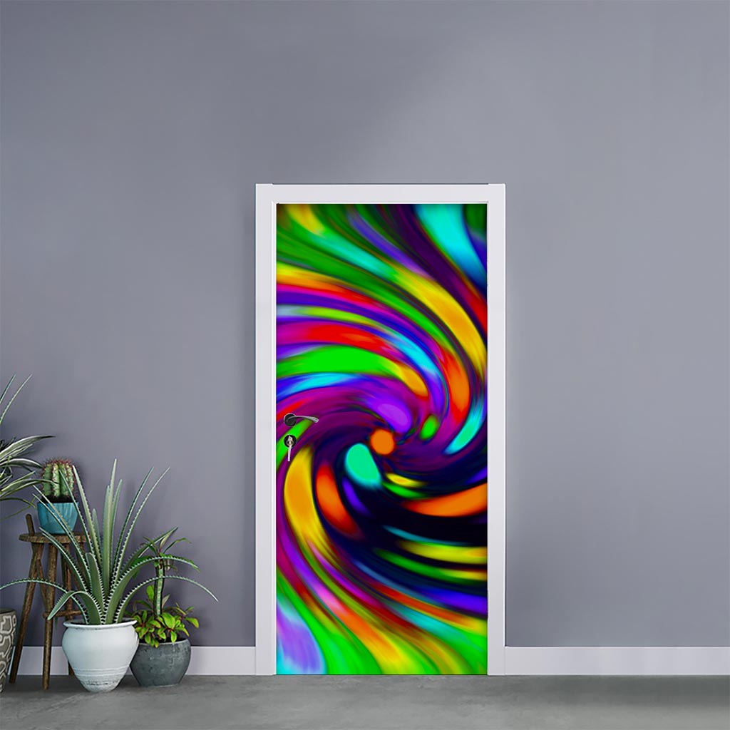 Colorful Spiral Trippy Print Door Sticker