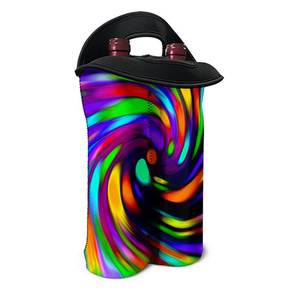 Colorful Spiral Trippy Print Double Neoprene Wine Tote