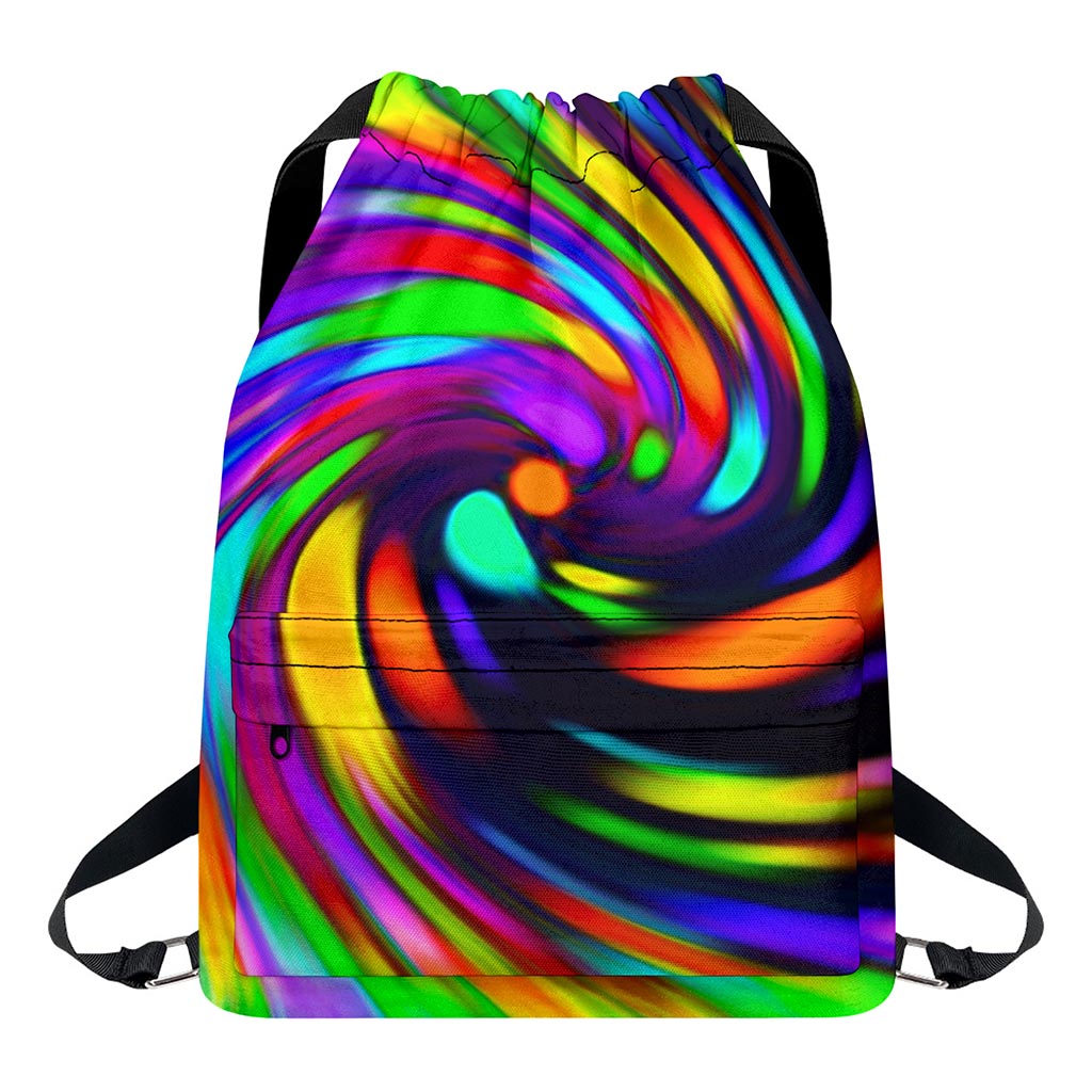 Colorful Spiral Trippy Print Drawstring Backpack