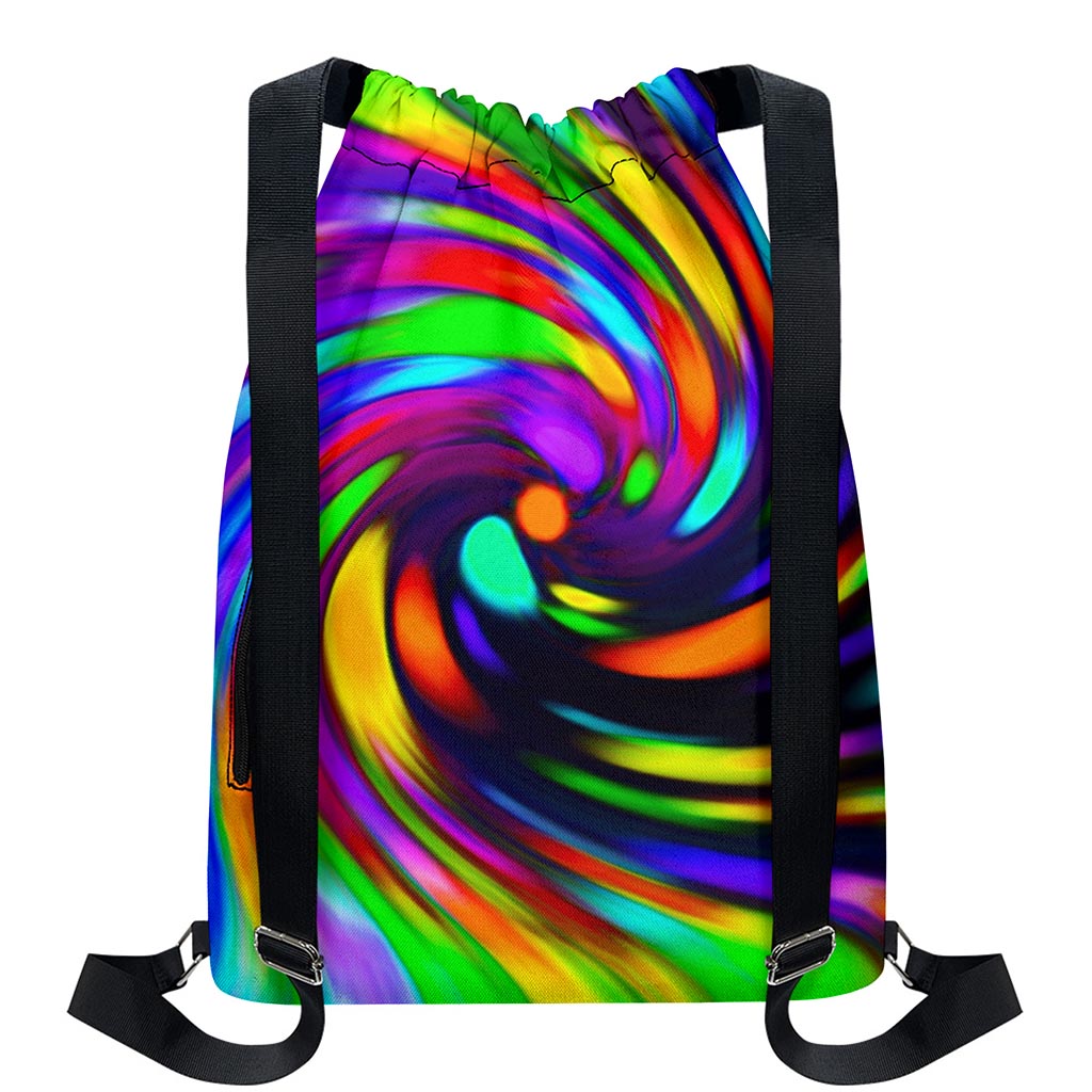 Colorful Spiral Trippy Print Drawstring Backpack