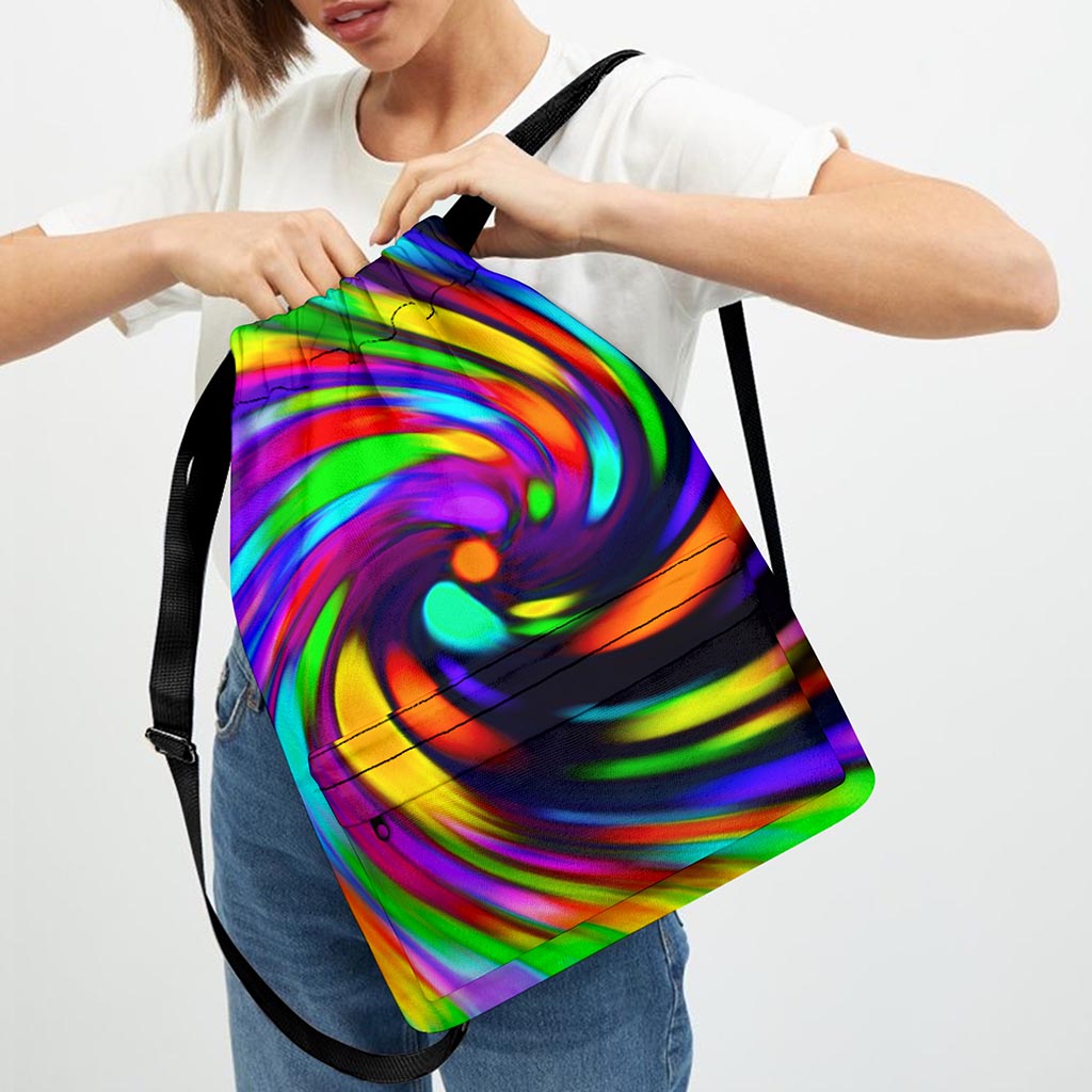 Colorful Spiral Trippy Print Drawstring Backpack