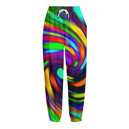 Colorful Spiral Trippy Print Fleece Lined Knit Pants