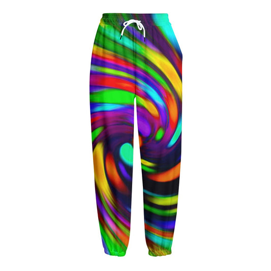 Colorful Spiral Trippy Print Fleece Lined Knit Pants