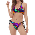 Colorful Spiral Trippy Print Halter Scoop Tie Side Bikini