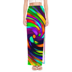 Colorful Spiral Trippy Print High Slit Maxi Skirt