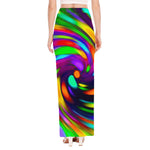 Colorful Spiral Trippy Print High Slit Maxi Skirt