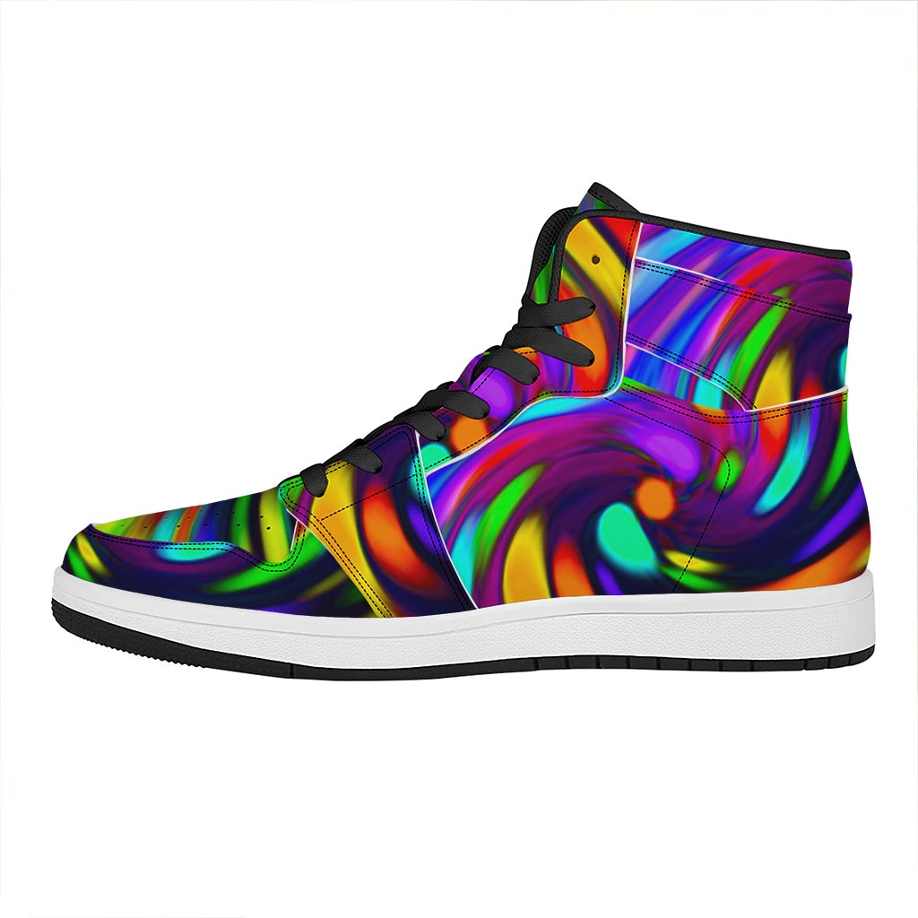 Colorful Spiral Trippy Print High Top Leather Sneakers