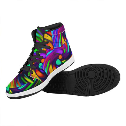 Colorful Spiral Trippy Print High Top Leather Sneakers