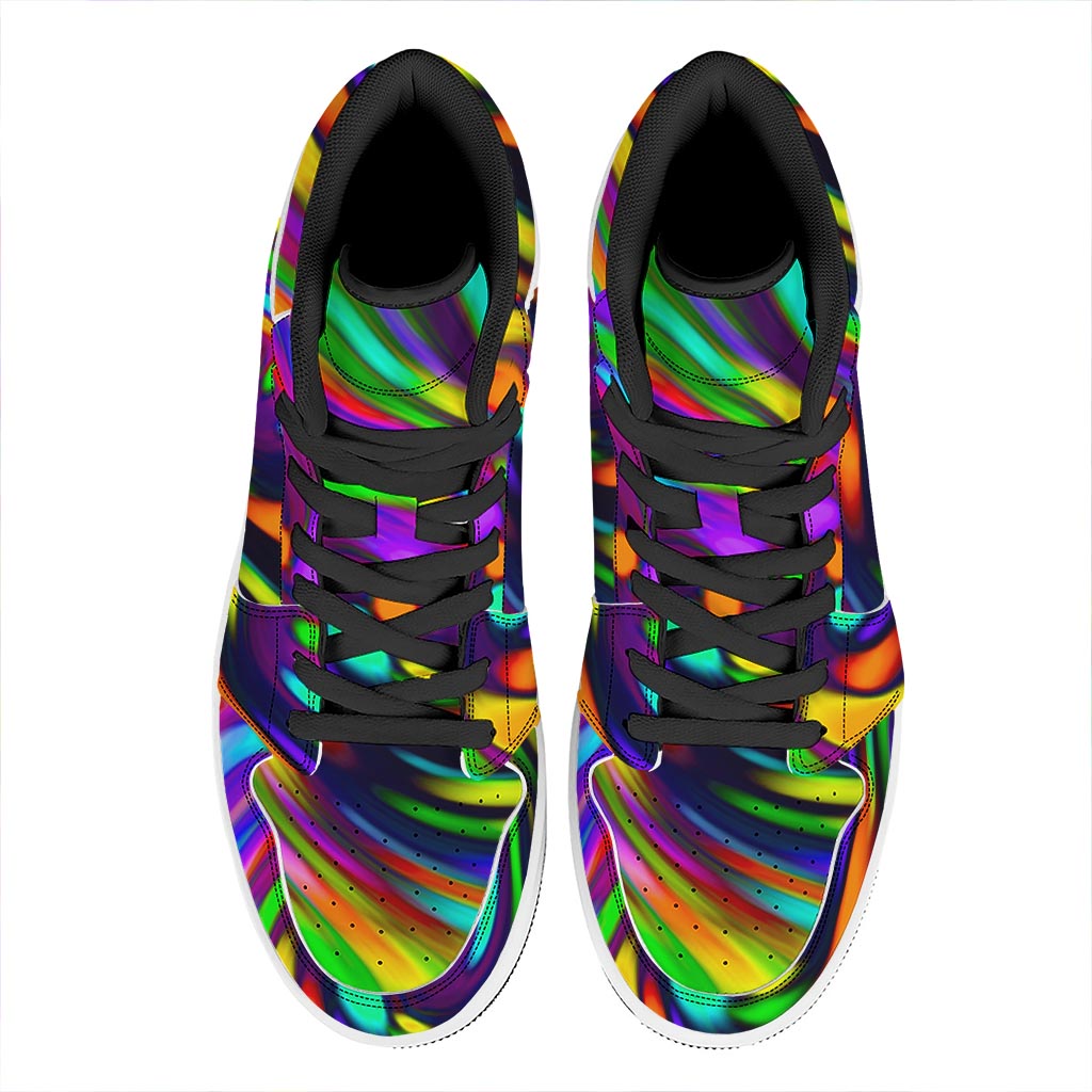 Colorful Spiral Trippy Print High Top Leather Sneakers