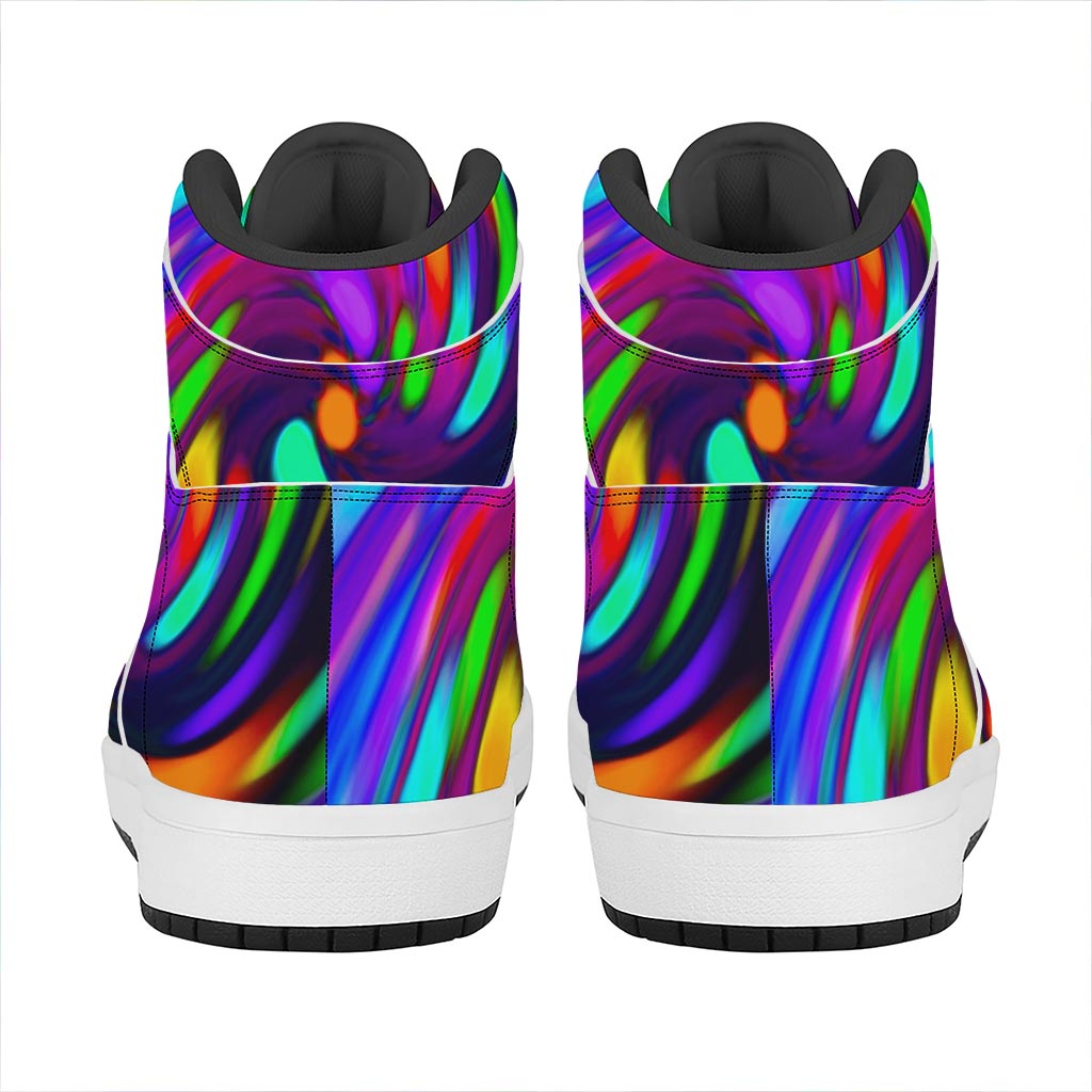 Colorful Spiral Trippy Print High Top Leather Sneakers