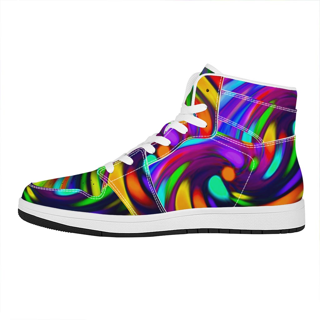 Colorful Spiral Trippy Print High Top Leather Sneakers