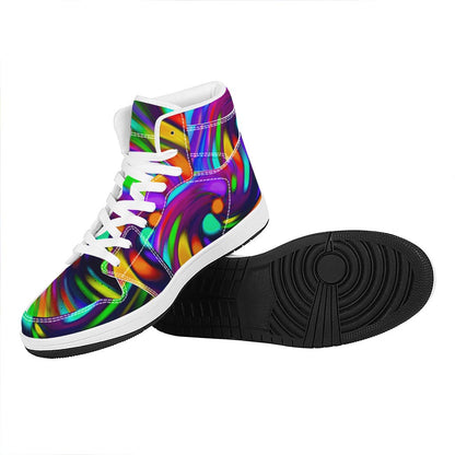 Colorful Spiral Trippy Print High Top Leather Sneakers