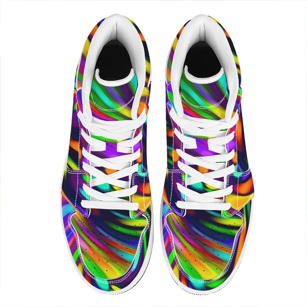 Colorful Spiral Trippy Print High Top Leather Sneakers