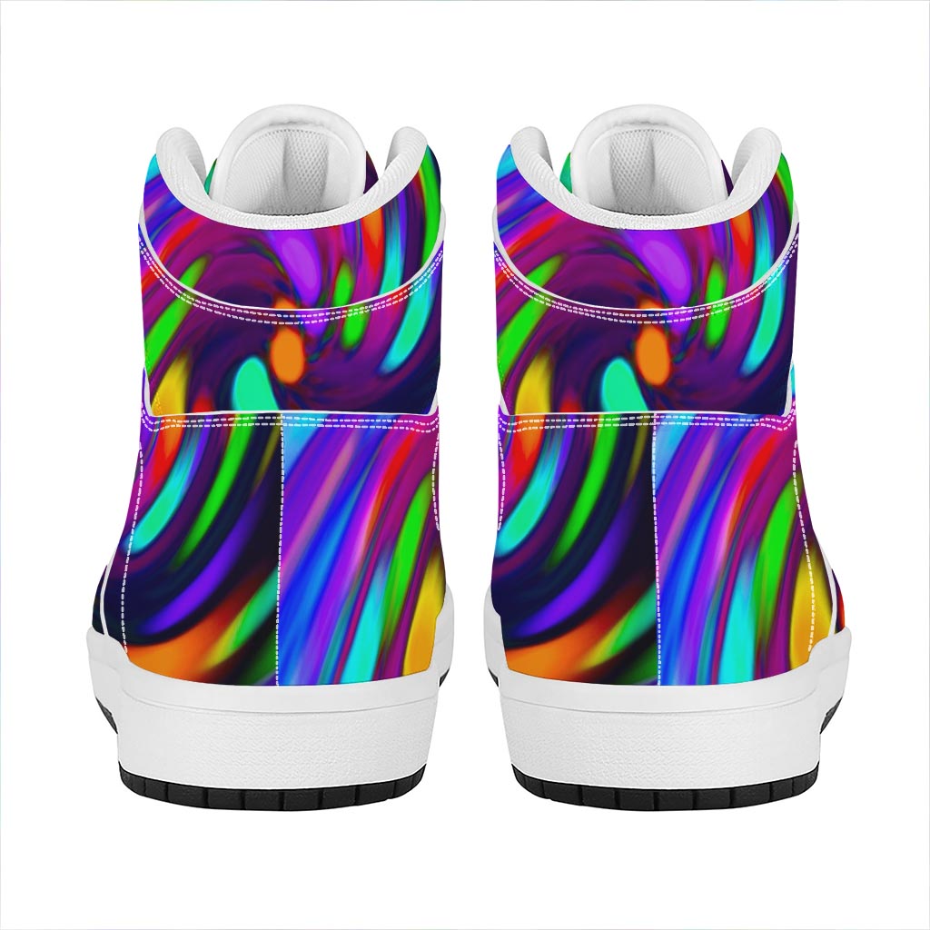 Colorful Spiral Trippy Print High Top Leather Sneakers