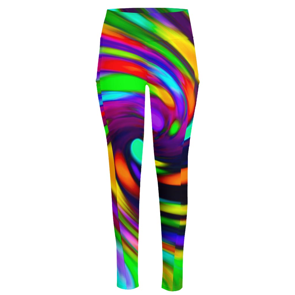 Colorful Spiral Trippy Print High-Waisted Pocket Leggings