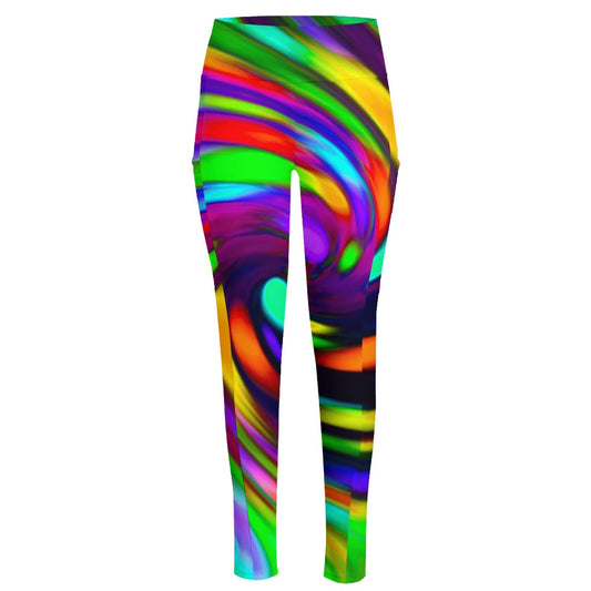 Colorful Spiral Trippy Print High-Waisted Pocket Leggings