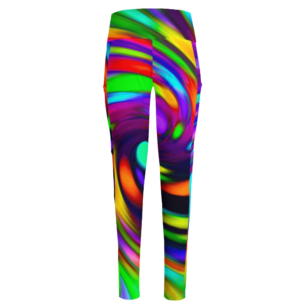 Colorful Spiral Trippy Print High-Waisted Pocket Leggings