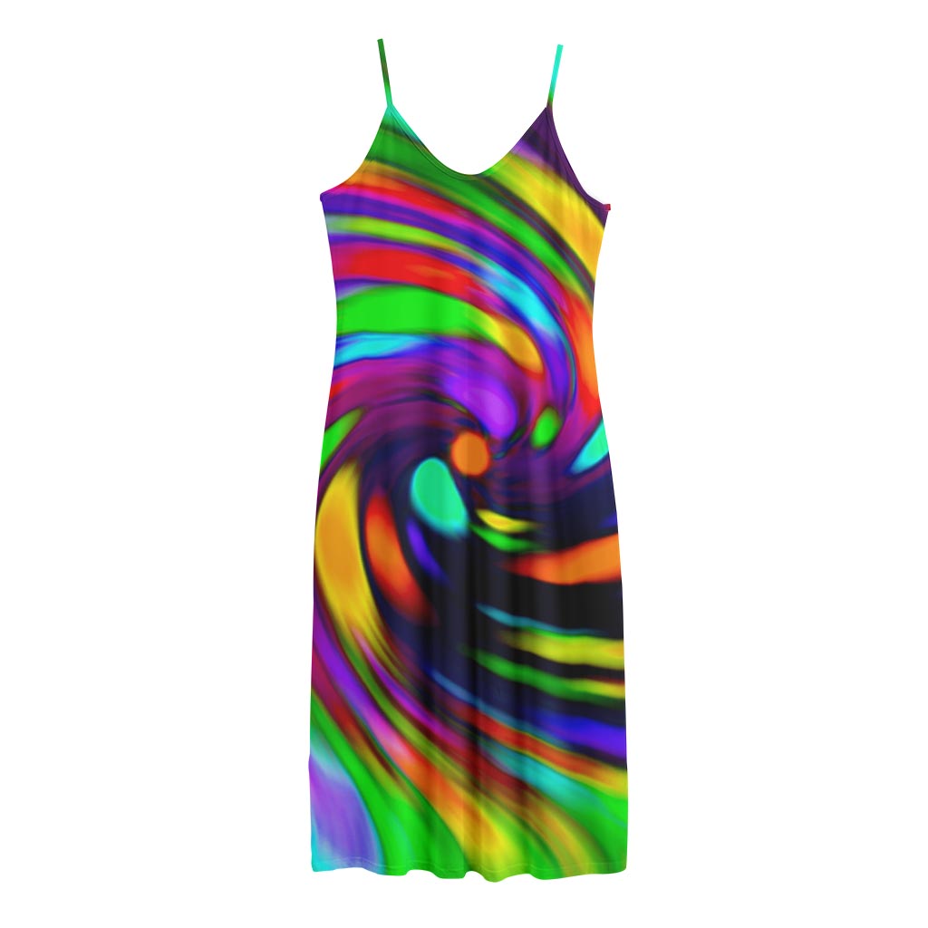 Colorful Spiral Trippy Print Jersey Midi Cami Dress