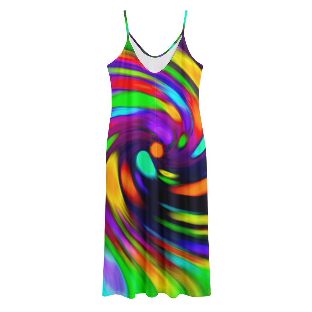 Colorful Spiral Trippy Print Jersey Midi Cami Dress
