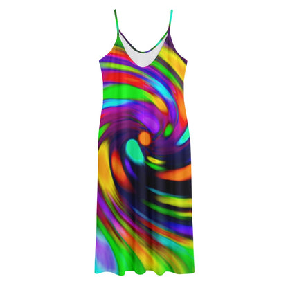 Colorful Spiral Trippy Print Jersey Midi Cami Dress