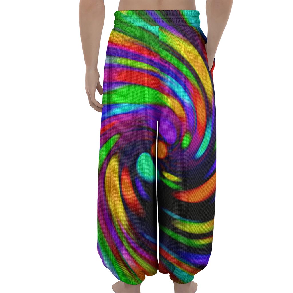 Colorful Spiral Trippy Print Lantern Pants