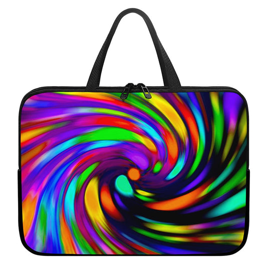 Colorful Spiral Trippy Print Laptop Sleeve With Handle