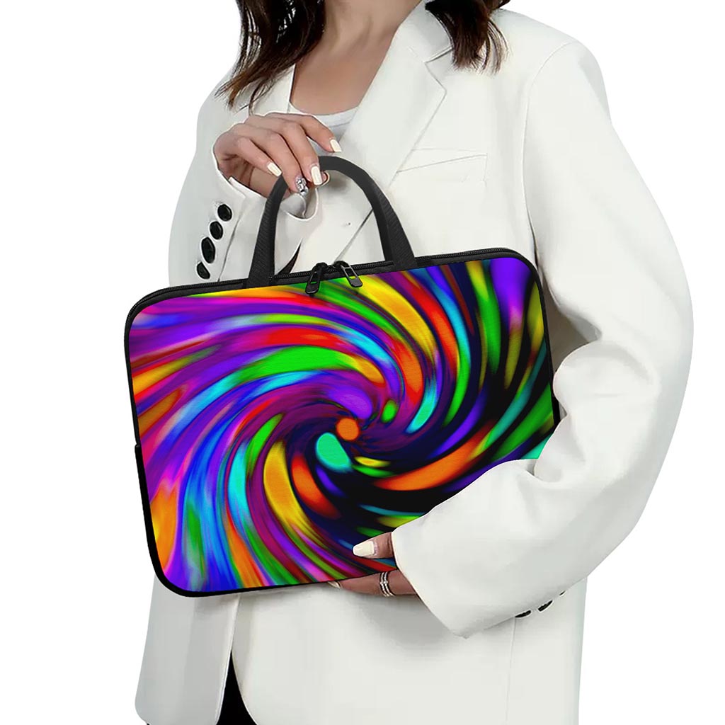 Colorful Spiral Trippy Print Laptop Sleeve With Handle