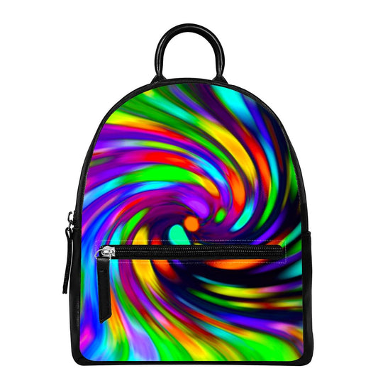 Colorful Spiral Trippy Print Leather Backpack