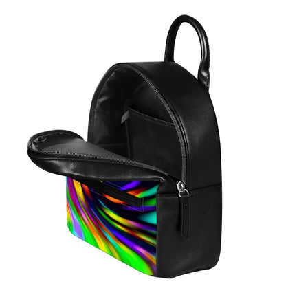 Colorful Spiral Trippy Print Leather Backpack