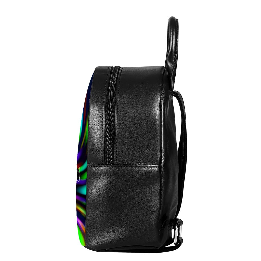 Colorful Spiral Trippy Print Leather Backpack