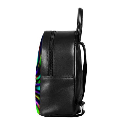 Colorful Spiral Trippy Print Leather Backpack