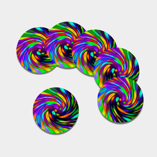 Colorful Spiral Trippy Print Leather Coaster Set