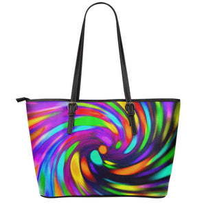 Colorful Spiral Trippy Print Leather Tote Bag