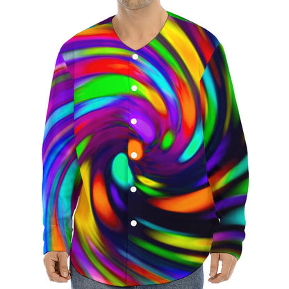 Colorful Spiral Trippy Print Long Sleeve Baseball Jersey