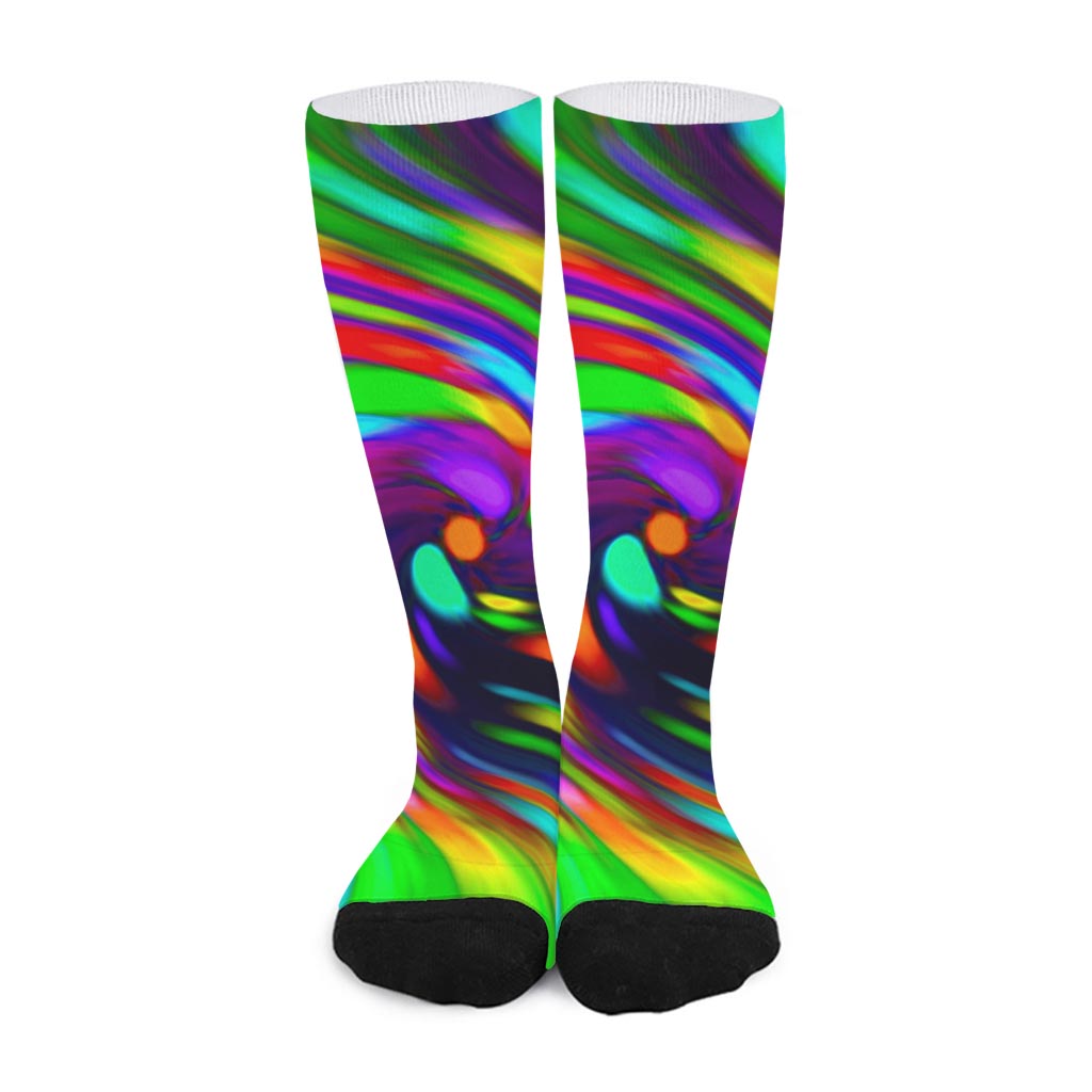 Colorful Spiral Trippy Print Long Socks