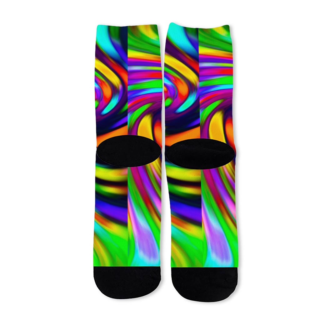 Colorful Spiral Trippy Print Long Socks