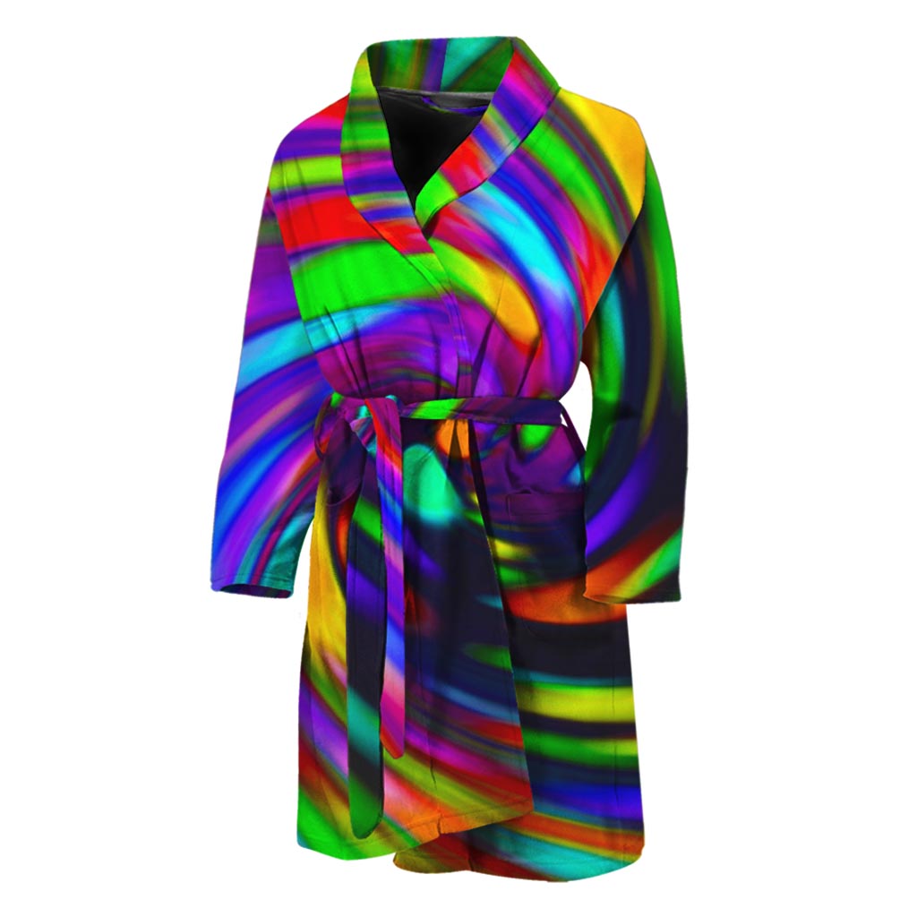Colorful Spiral Trippy Print Men's Bathrobe