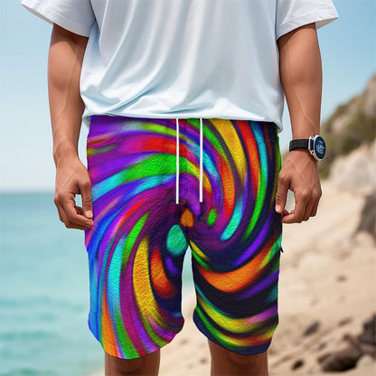 Colorful Spiral Trippy Print Men's Cargo Shorts