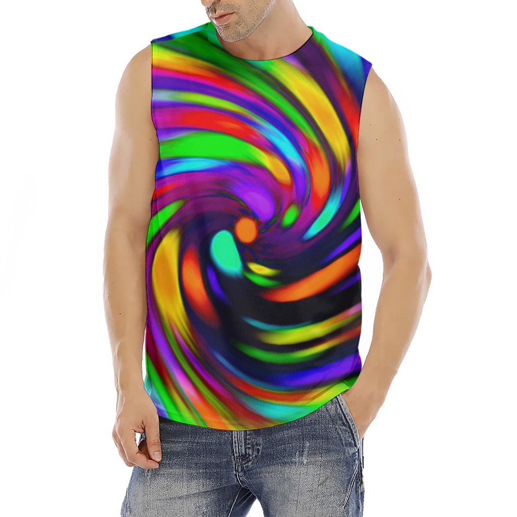 Colorful Spiral Trippy Print Men's Fitness Tank Top