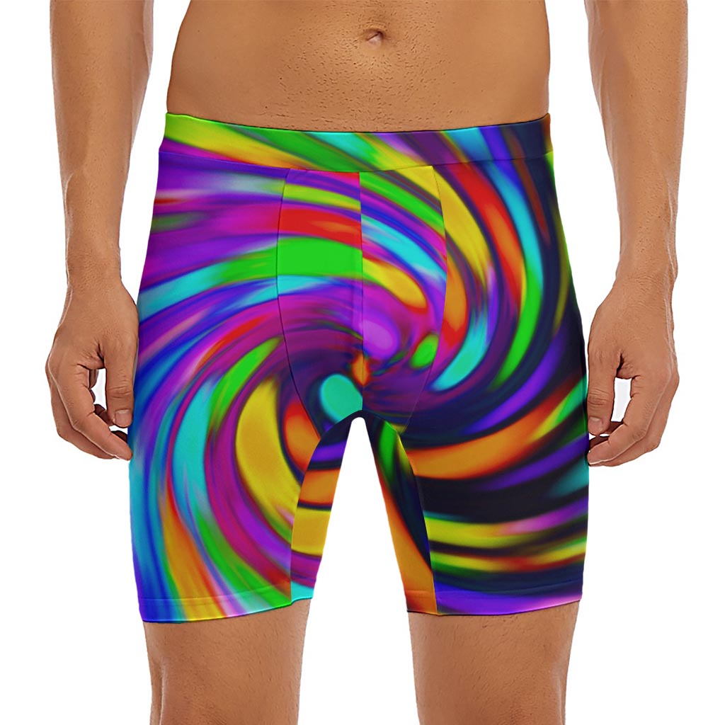 Colorful Spiral Trippy Print Men's Long Boxer Briefs