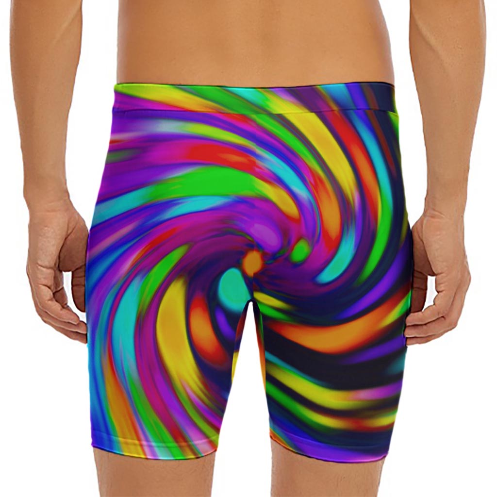 Colorful Spiral Trippy Print Men's Long Boxer Briefs
