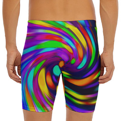 Colorful Spiral Trippy Print Men's Long Boxer Briefs