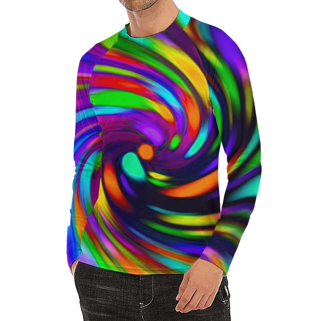 Colorful Spiral Trippy Print Men's Long Sleeve Rash Guard