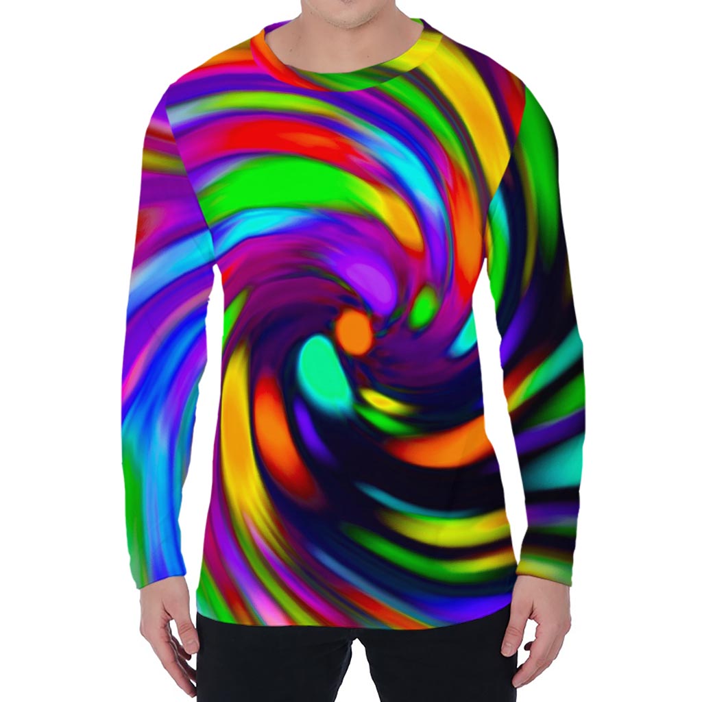 Colorful Spiral Trippy Print Men's Long Sleeve T-Shirt